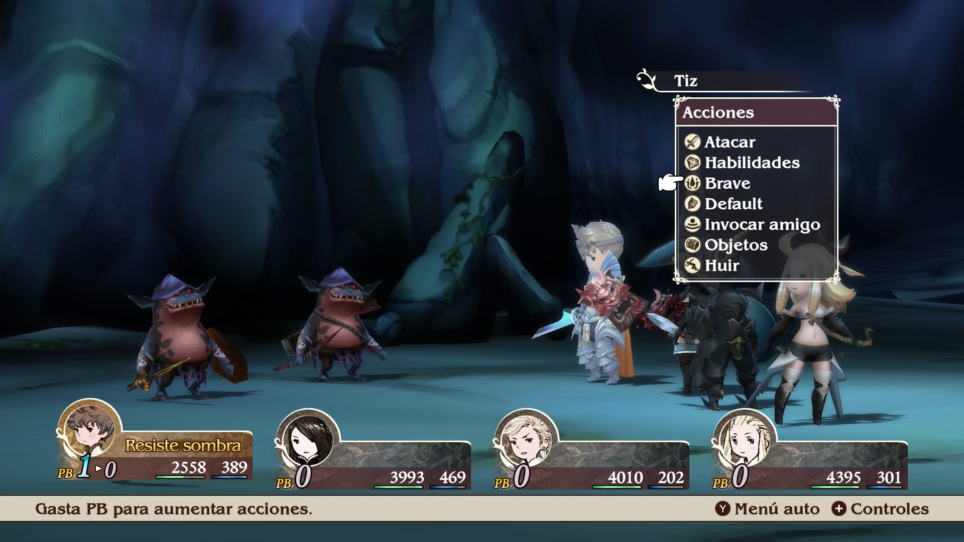 Escenario de combate con los protas que les llevan 20 niveles de más a unos míseros goblin, todos con sus clases chulas